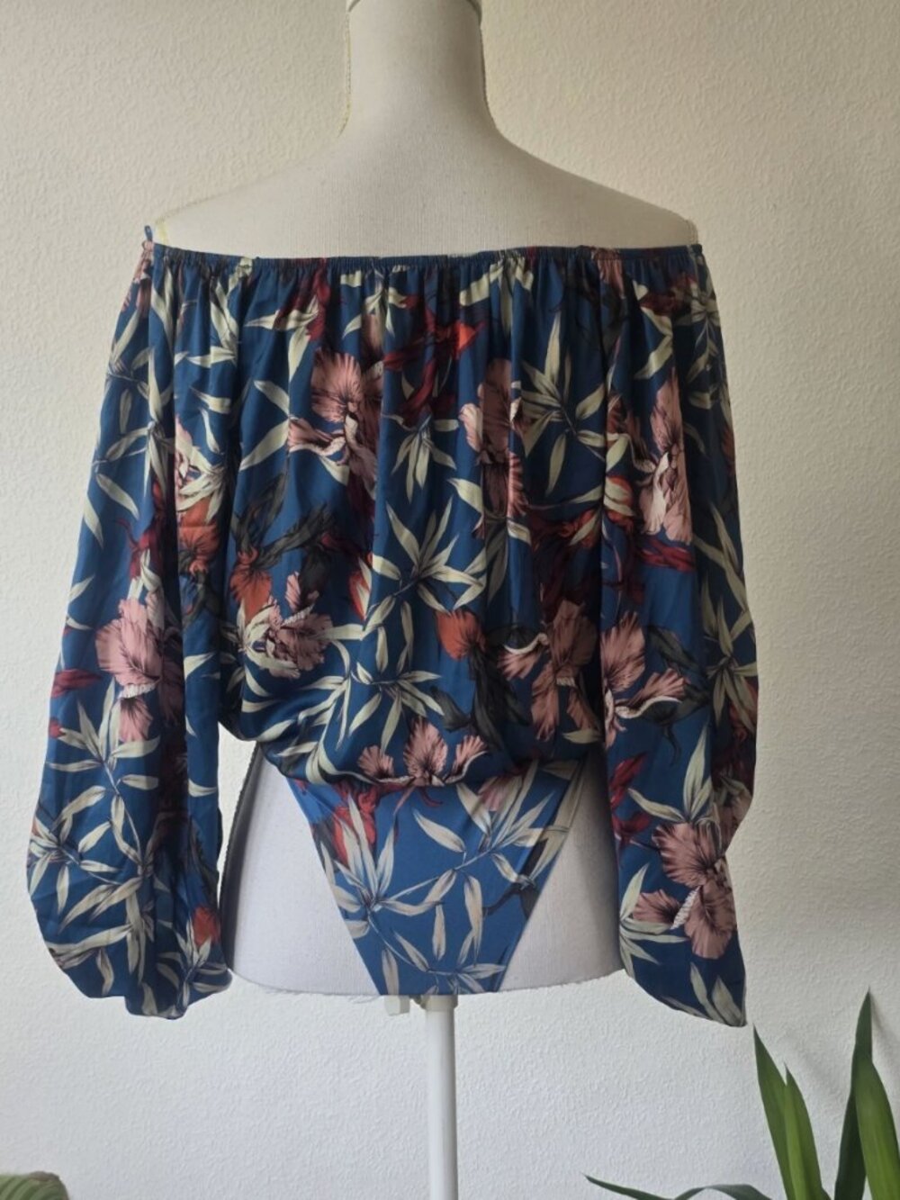 Zara blue tropical Cruise Vaca print off-shoulder bodysuit M - Picture 5 of 7
